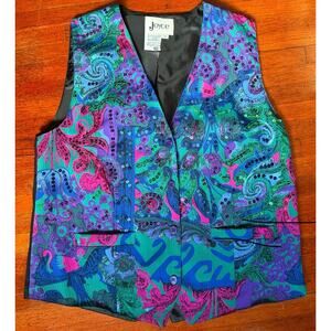 Vintage 90s Joyce Colorful Sequin  Blue Pink Neon Funky Vest Jacket Med Large